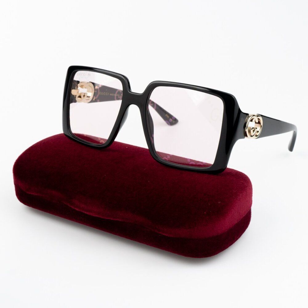 NEW Gucci GG1692S 006 Black Pink Mirror Logo Women Square Sunglasses GG 1692S